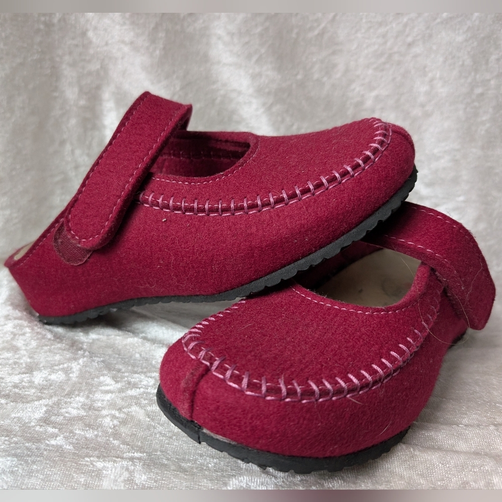 Haflinger Wool Slip On Outdoor Velcro Strap Clog Grizzly Red Fuscia Mary Jane